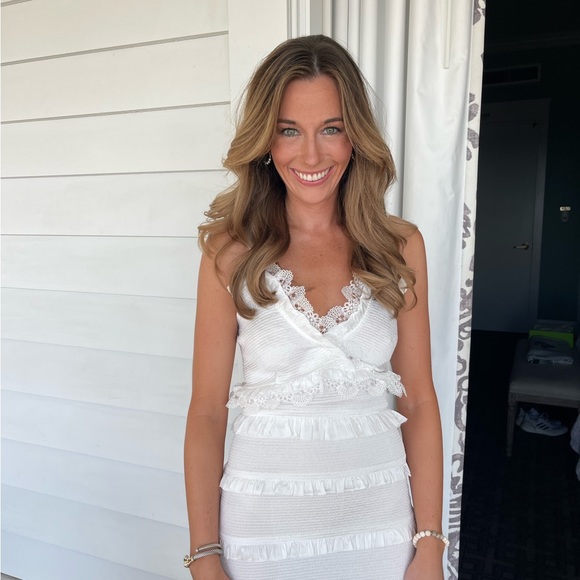 V. Chapman Narcisse smocked ruffle trim midi dress in white, size 4 - Picture 4 of 5